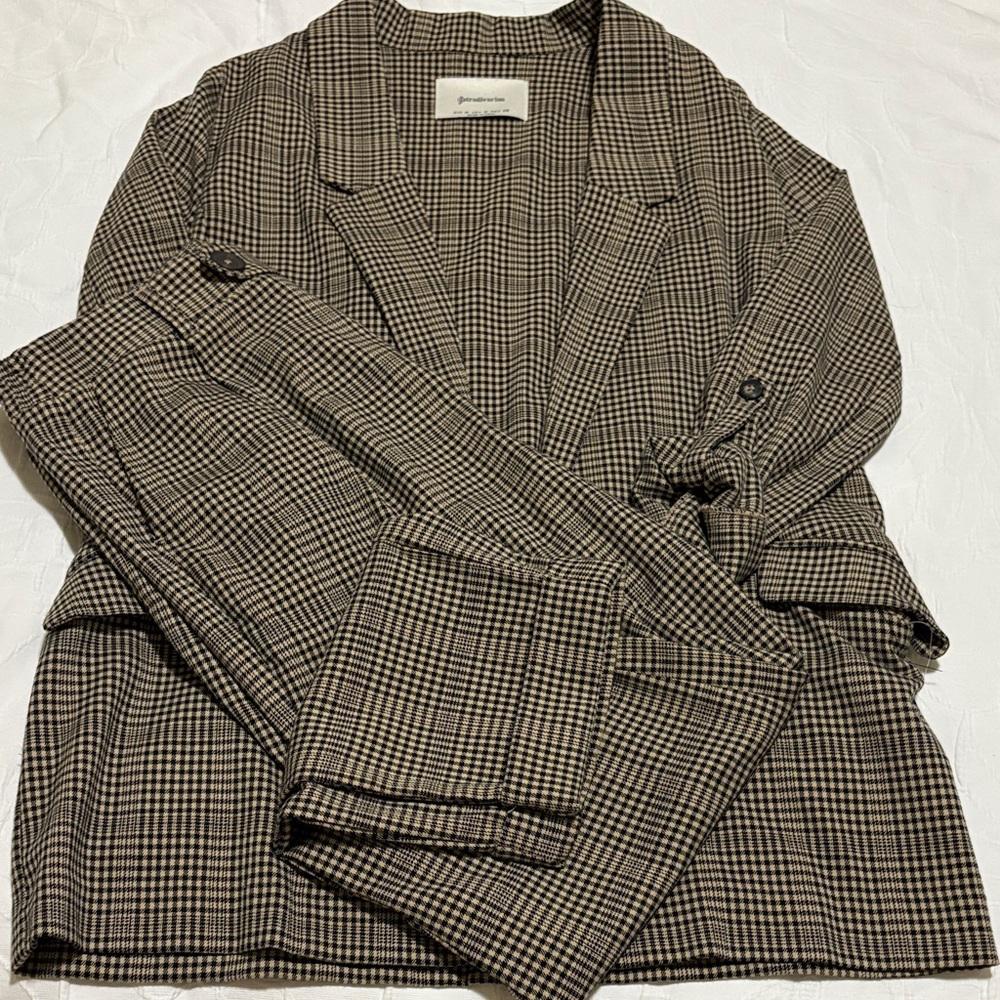 Brown and Black Plaid Blazer and Pants Set